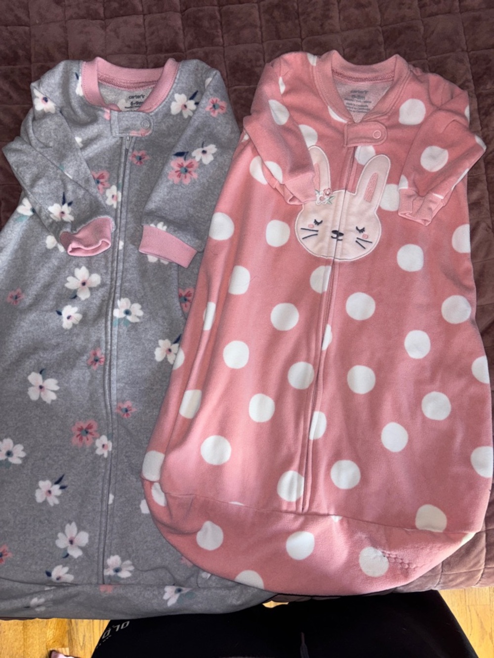 Carter's Pink Polka Dot Bunny & Gray Floral Sleep Sacks - 2-Pack